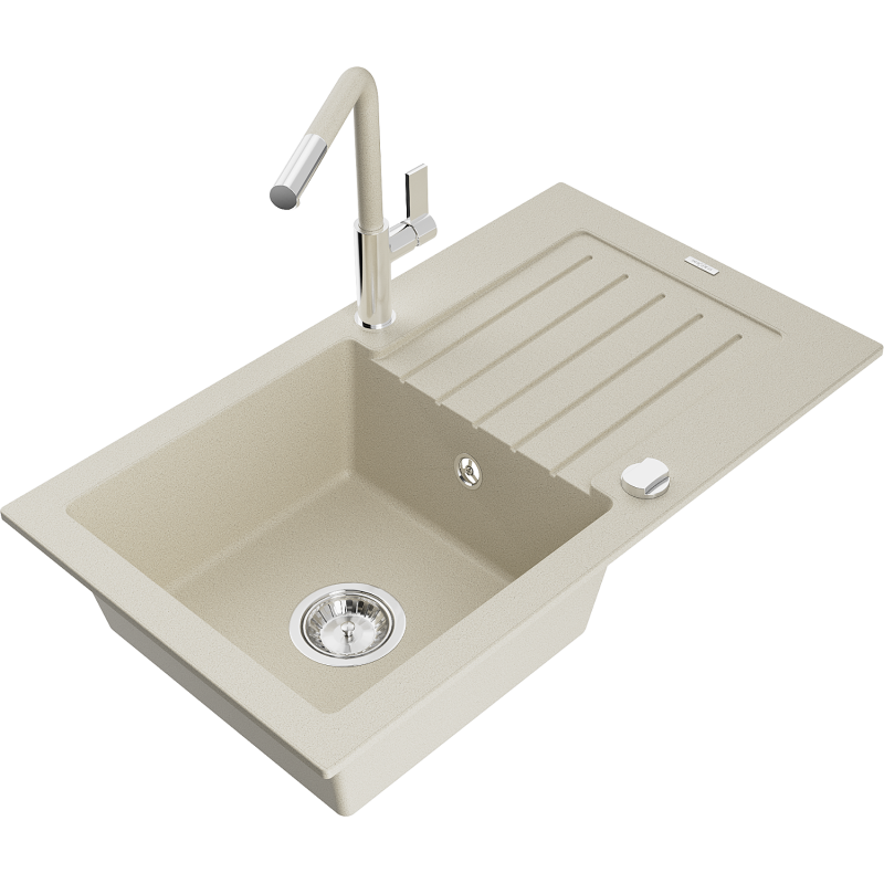 Mexen Pablo granitdiskho 1-facks med avrinningsyta och köksblandare Flora, beige - 6510-69-670401-09