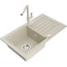 Mexen Pablo 1-bowl granite sink with drainer and Flora kitchen tap, beige - 6510-69-670401-09