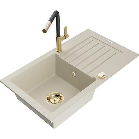 Mexen Pablo granitdiskho med en ho och avlopp och köksblandare Flora, beige - 6510-69-670401-57-G