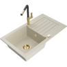 Mexen Pablo Granitspüle 1-Kammer mit Abtropffläche und Küchenarmatur Flora, beige - 6510-69-670401-57-G