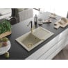 Mexen Pablo Granitspüle 1-Kammer mit Abtropffläche und Küchenarmatur Flora, beige - 6510-69-670401-57-G