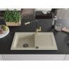 Mexen Pablo Granitspüle 1-Becken mit Abtropffläche und Küchenarmatur Flora, beige - 6510-69-670401-57-B