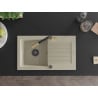 Mexen Pablo Granitspüle 1-Becken mit Abtropffläche und Küchenarmatur Flora, beige - 6510-69-670401-57-B