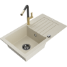 Mexen Pablo 1-bowl granite sink with drainer and Flora kitchen tap, beige - 6510-69-670401-57-B