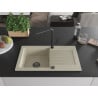 Mexen Pablo Granitspüle 1-beckig mit Abtropffläche und Küchenarmatur Flora, beige - 6510-69-670401-70-B