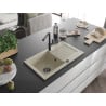 Mexen Pablo Granitspüle 1-beckig mit Abtropffläche und Küchenarmatur Flora, beige - 6510-69-670401-70-B