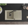 Mexen Pablo Granitspüle 1-beckig mit Abtropffläche und Küchenarmatur Flora, beige - 6510-69-670401-70-B