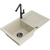 Mexen Pablo granite kitchen sink 1-bowl with drainer and kitchen tap Flora, beige - 6510-69-670401-70-B