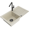 Mexen Pablo Granitspüle 1-beckig mit Abtropffläche und Küchenarmatur Flora, beige - 6510-69-670401-70-B