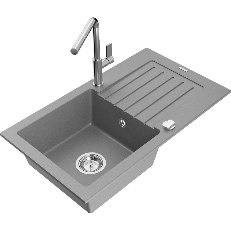 Mexen Pablo fregadero de granito de 1 seno con escurridor y grifo de cocina Flora, gris - 6510-71-670401-00