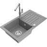 Mexen Pablo 1-bowl granite sink with drainer and Flora kitchen tap, grey - 6510-71-670401-00
