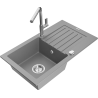 Mexen Pablo évier en granit 1 bac avec égouttoir et robinet de cuisine Flora, gris - 6510-71-670401-00