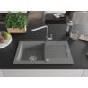 Mexen Pablo 1-bowl granite sink with drainer and Flora kitchen tap, grey - 6510-71-670401-00