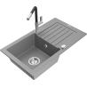 Mexen Pablo granite sink 1-bowl with drainer and Flora kitchen tap, grey - 6510-71-670401-07