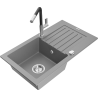Mexen Pablo Granitspüle 1-Becken mit Abtropffläche und Küchenarmatur Flora, grau - 6510-71-670401-07