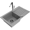Mexen Pablo 1-bowl Granite Sink with Drainer and Flora Kitchen Faucet, Gray - 6510-71-670401-07-B