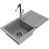 Mexen Pablo granite sink 1-bowl with drainer and Flora kitchen tap, grey - 6510-71-670401-07-B