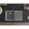 Mexen Pablo Granitspüle, 1 Becken mit Abtropffläche und Küchenarmatur Flora, Grau - 6510-71-670401-07-B
