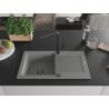 Mexen Pablo granite kitchen sink 1-bowl with drainer and Flora kitchen faucet, gray - 6510-71-670401-70-B