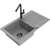 Mexen Pablo 1-bowl granite sink with drainer and Flora kitchen tap, grey - 6510-71-670401-70-B