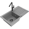 Mexen Pablo granite kitchen sink 1-bowl with drainer and Flora kitchen faucet, gray - 6510-71-670401-70-B
