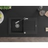 Mexen Pablo Granitspüle 1-Becken mit Abtropffläche und Küchenarmatur Flora, schwarz/silberner Metallic - 6510-73-670401-07