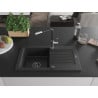 Mexen Pablo Granitspüle 1-becken mit Abtropffläche und Küchenarmatur Flora, schwarz/silber metallic - 6510-73-670401-07-B