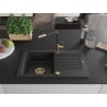 Mexen Pablo Granitspüle 1-Becken mit Abtropffläche und Küchenarmatur Flora, schwarz/silber metallic - 6510-73-670401-57-G