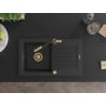 Mexen Pablo Granitspüle 1-Becken mit Abtropffläche und Küchenarmatur Flora, schwarz/silber metallic - 6510-73-670401-57-G