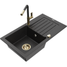 Mexen Pablo Granitspüle 1-Becken mit Abtropffläche und Küchenarmatur Flora, schwarz/silber metallic - 6510-73-670401-57-G