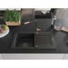 Mexen Pablo Granitspüle 1-beckig mit Abtropffläche und Küchenarmatur Flora, schwarz/silber metallic - 6510-73-670401-57-B