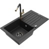 Mexen Pablo 1-bowl granite sink with drainer and Flora kitchen tap, black/silver metallic - 6510-73-670401-57-B