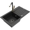 Mexen Pablo fregadero de granito de 1 compartimento con escurridor y grifo de cocina Flora, negro/plateado metálico