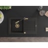 Mexen Pablo Granitspüle 1-Becken mit Abtropffläche und Küchenarmatur Flora, schwarz/goldener Metallic - 6510-75-670401-57-G