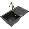 Mexen Pablo 1-bowl granite sink with drainer and Flora kitchen tap, black/golden metallic - 6510-75-670401-57-B