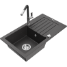 Mexen Pablo granite sink 1-bowl with drainer and kitchen tap Flora, black speckled - 6510-76-670401-07