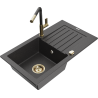 Mexen Pablo granite sink 1-bowl with drainer and kitchen tap Flora, black speckled - 6510-76-670401-75-G