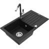 Mexen Pablo fregadero de granito de 1 cubeta con escurridor y grifo de cocina Flora, negro - 6510-77-670401-07