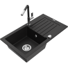 Mexen Pablo lava-loiça de granito de 1-bacia com escorredor e torneira de cozinha Flora, preto - 6510-77-670401-07