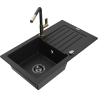 Mexen Pablo granite sink 1-bowl with drainer and Flora kitchen tap, black - 6510-77-670401-57-B