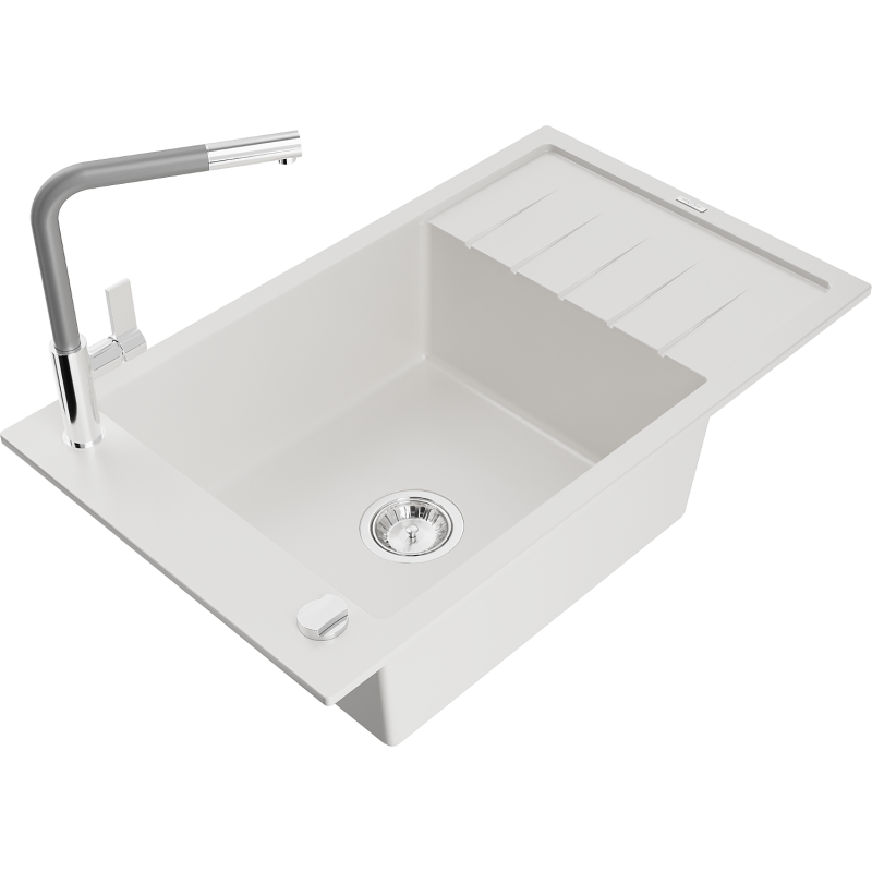 Mexen Elias graniittinen 1-allas pesuallas valutusalueella ja keittiöhana Flora, valkoinen - 6511-20-670401-06