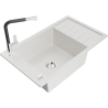 Mexen Elias granite sink 1-bowl with drainer and Flora kitchen tap, white - 6511-20-670401-07