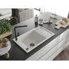 Mexen Elias Einzelbecken Granitspüle mit Abtropffläche und Küchenarmatur Flora, weiß - 6511-20-670401-70-B