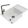 Mexen Elias granite sink 1-bowl with drainer and Flora kitchen tap, white - 6511-20-670401-70-B