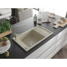 Mexen Elias Granitspüle mit 1 Becken, Abtropffläche und Küchenarmatur Flora, beige - 6511-69-670401-00