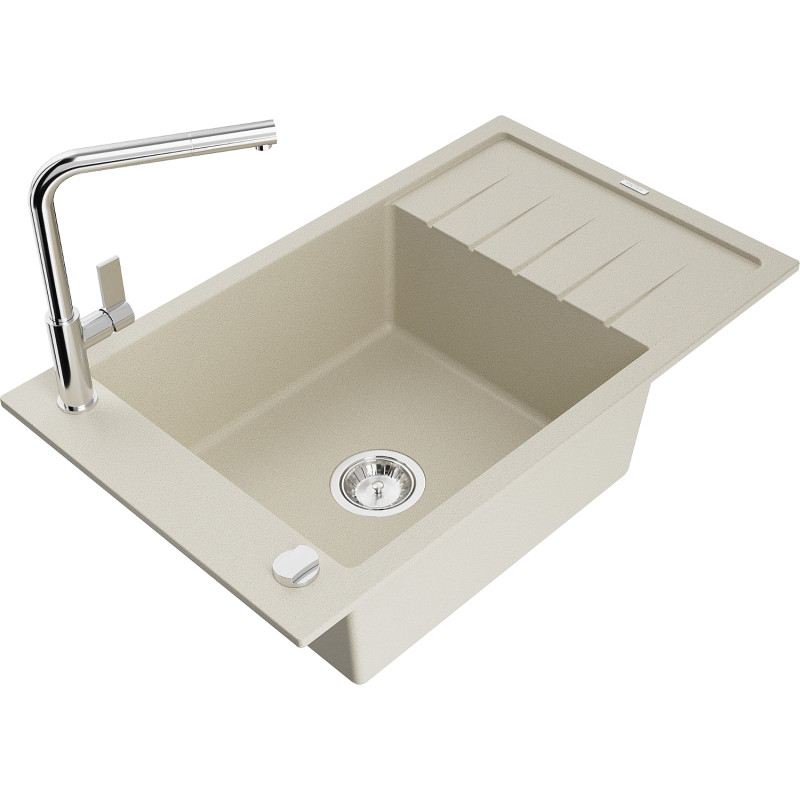 Mexen Elias granitische 1-komoorsspoelbak met afdruiprek en keukenmengkraan Flora, beige - 6511-69-670401-00