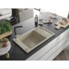 Mexen Elias Granitspüle 1-Becken mit Abtropffläche und Küchenarmatur Flora, beige - 6511-69-670401-07