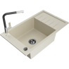 Mexen Elias Granitspüle 1-Becken mit Abtropffläche und Küchenarmatur Flora, beige - 6511-69-670401-07