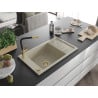 Mexen Elias Granitspüle 1-beckig mit Abtropffläche und Küchenarmatur Flora, beige - 6511-69-670401-57-G