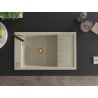 Mexen Elias Granitspüle 1-beckig mit Abtropffläche und Küchenarmatur Flora, beige - 6511-69-670401-57-G